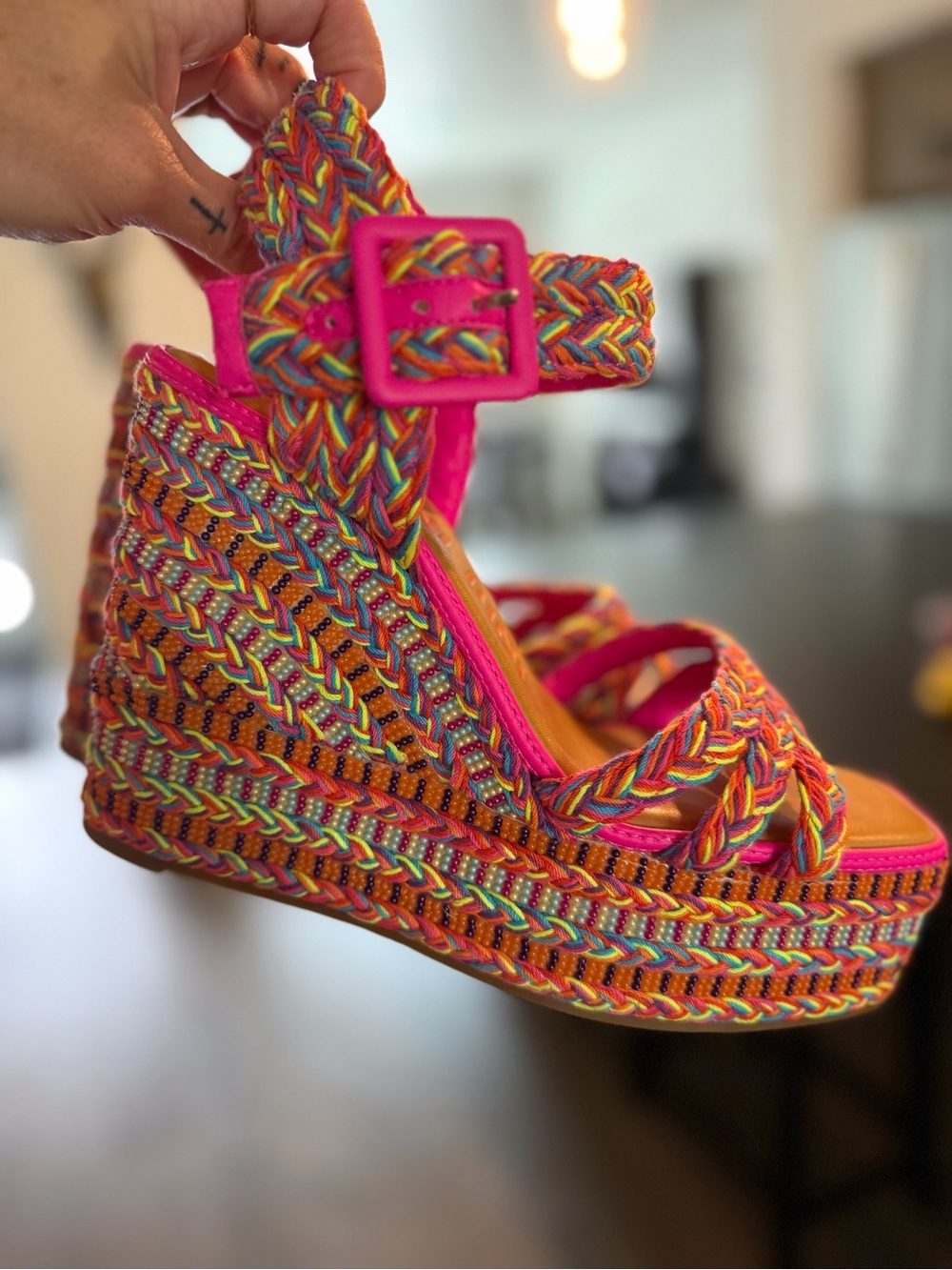 Gianni Bini Pink Multicolor Braided Wedge Sandals - Picture 6 of 6